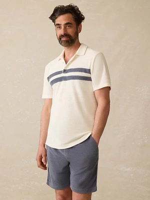 Cabana Towel Terry Surf Stripe Polo - Vintage White