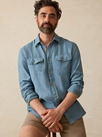 Irish Linen Safari Shirt - Deep Marine
