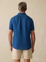 Short-Sleeve Palma Linen Shirt - Indigo Basketweave