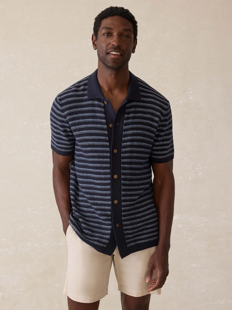 Short-Sleeve Sweater Shirt - Northern Depths Stripe