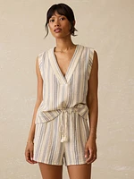 Dune Cotton Gauze Drawstring Short - Aqua Sea Stripe