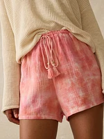 Dune Cotton Gauze Drawstring Short - Coral Skies Tie Dye
