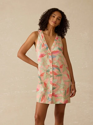 Alston Linen Dress - Watercolor Palms