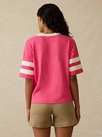 Organic Cotton Sunwashed Slub Varsity Tee - Hot Pink