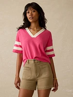 Organic Cotton Sunwashed Slub Varsity Tee - Hot Pink