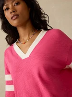 Organic Cotton Sunwashed Slub Varsity Tee - Hot Pink