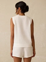 Dune Cotton Gauze Sleeveless Popover - White