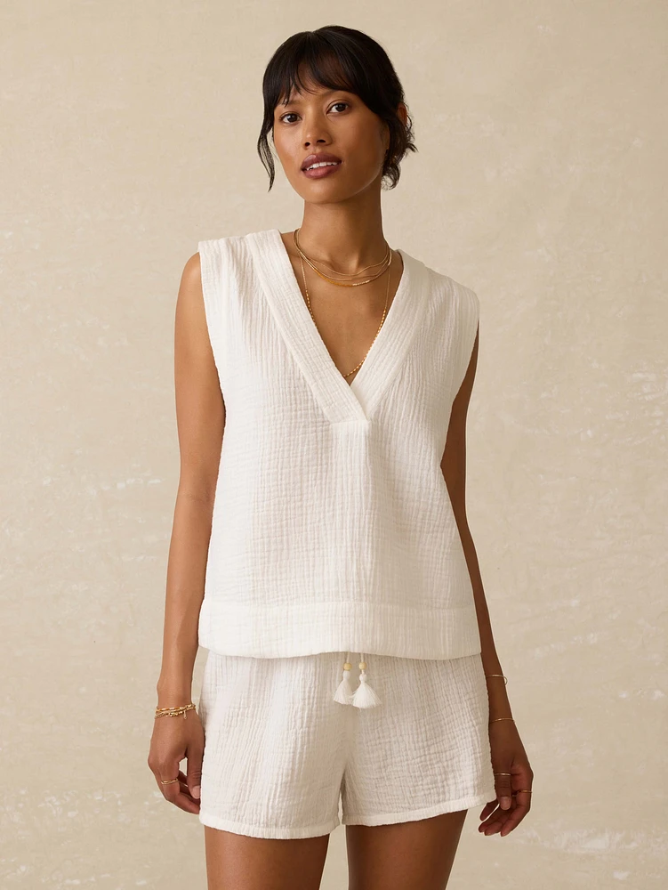 Dune Cotton Gauze Sleeveless Popover - White