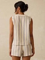 Dune Cotton Gauze Sleeveless Popover - Aqua Sea Stripe