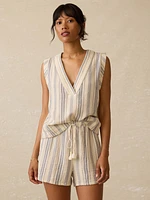 Dune Cotton Gauze Sleeveless Popover - Aqua Sea Stripe