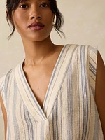 Dune Cotton Gauze Sleeveless Popover - Aqua Sea Stripe