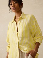 Laguna Linen Relaxed Shirt - Golden Kiwi Lucy Stripe