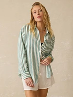 Laguna Linen Relaxed Shirt - Deep Jungle Lucy Stripe