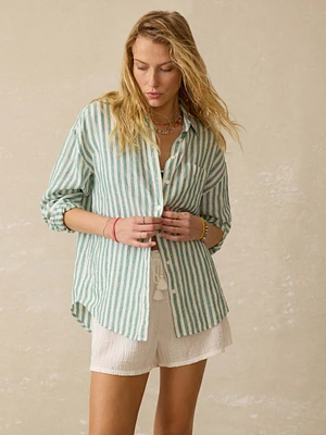 Laguna Linen Relaxed Shirt - Deep Jungle Lucy Stripe