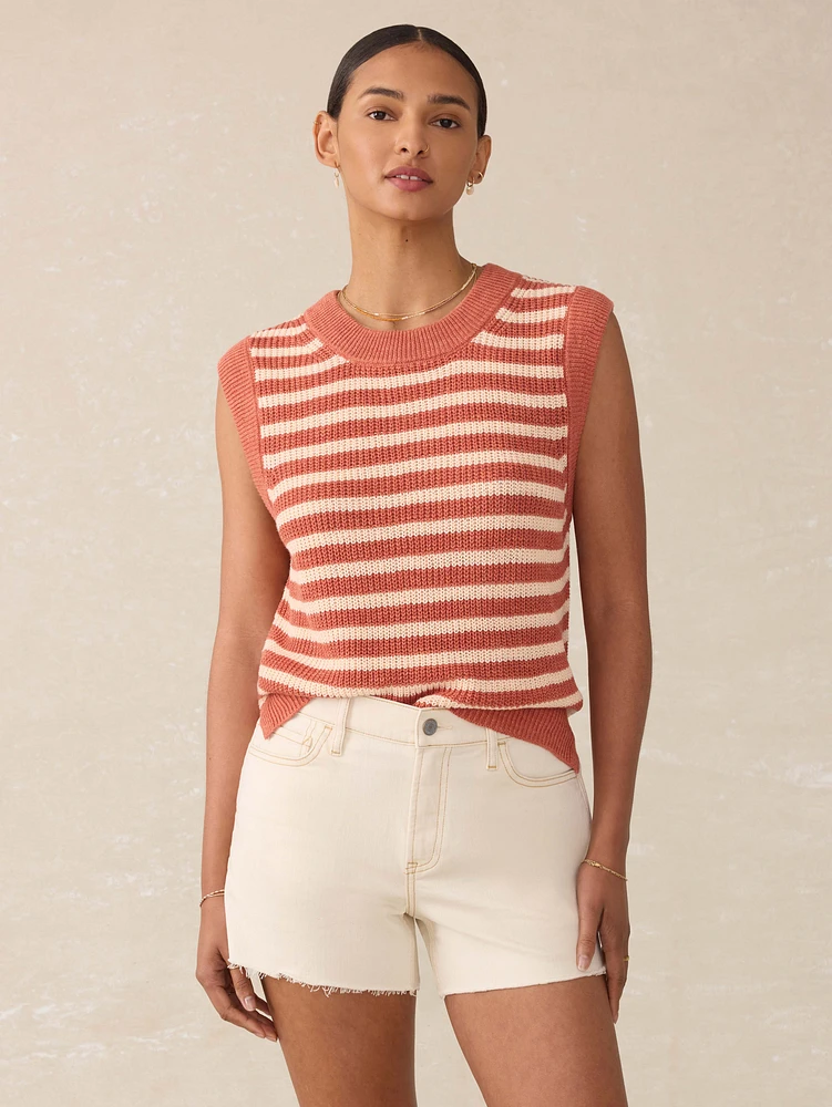 Miramar Linen Sweater Tank - Sandstone Stripe