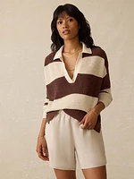 Miramar Linen Polo Sweater - Cocoa Rugby Stripe