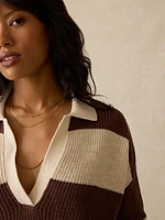Miramar Linen Polo Sweater - Cocoa Rugby Stripe