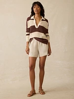 Miramar Linen Polo Sweater - Cocoa Rugby Stripe