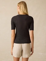 Miramar Linen Mini Rib Tee - Washed Black