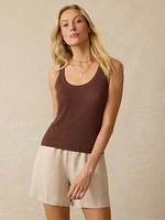 Miramar Linen Mini Rib Tank - Cocoa