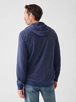 Cloud Cotton Reversible Zip Hoodie - Navy Heather Ivory