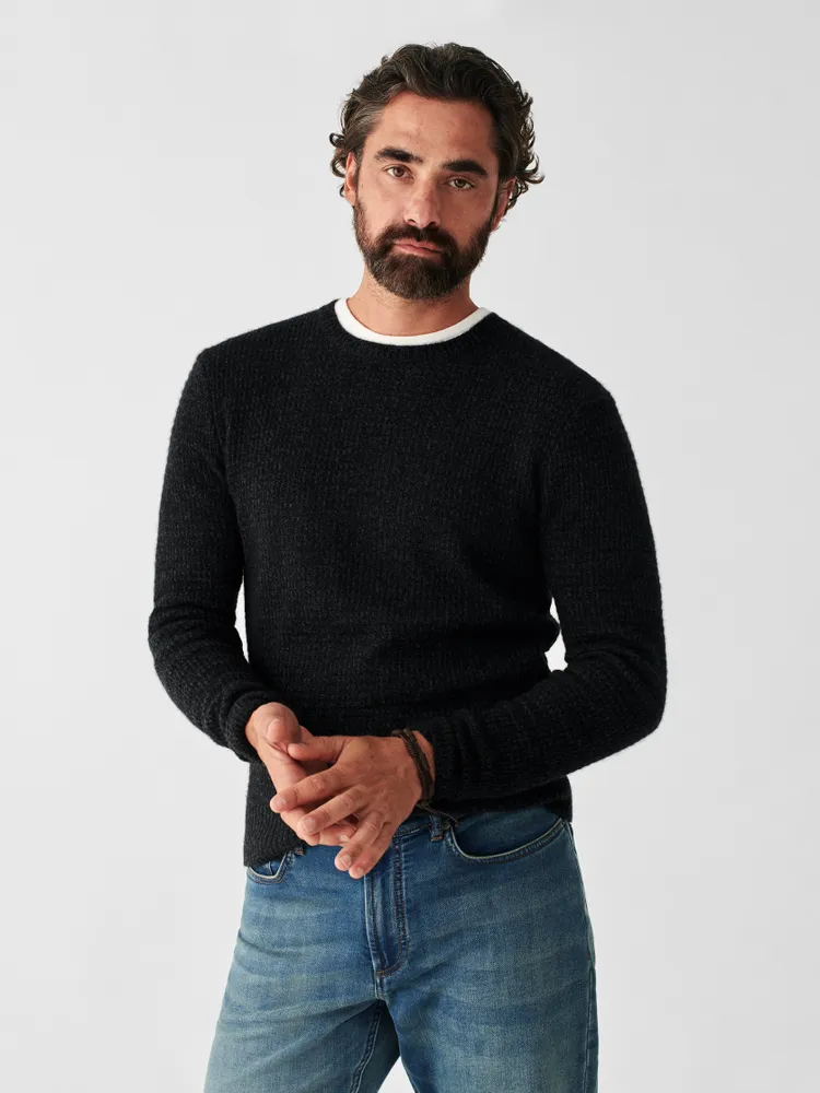 Cashmere Wool Quarter Button Sweater - Denim Melange