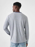 Cloud Cotton Reversible Crew - Navy Heather Prairie Water Stripe