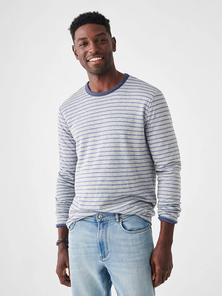 Cloud Cotton Reversible Crew - Navy Heather Prairie Water Stripe