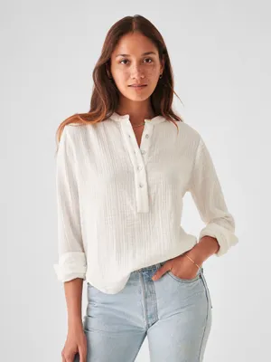 Dream Cotton Collarless Shirt - White