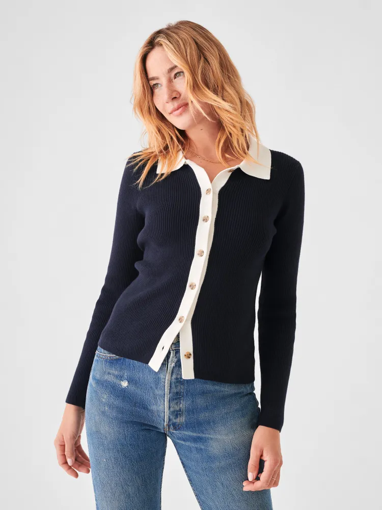 Navy Cashmere Cardigan with Gold Buttons