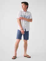 Short-Sleeve Surf Stripe Linen Laguna Shirt - White