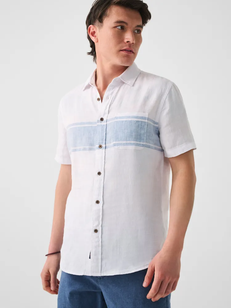 Short-Sleeve Surf Stripe Linen Laguna Shirt - White