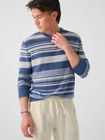 Beach Stripe Linen Sweater - Azure
