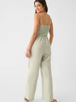 Mandy Smocked Linen Jumpsuit - Desert Sage