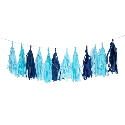 Blue Tissue Paper Tassel Banner Decoration 10ft