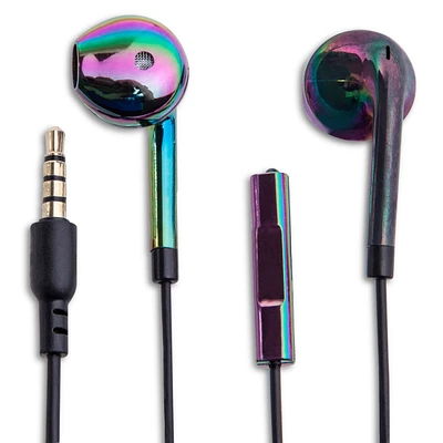 luxe earbuds with in-line mic holographic edition;luxe earbuds;earbuds;earbuds microphone;cheap earbuds;headphones;cheap headphones;music listening;cool gifts for $5;five below