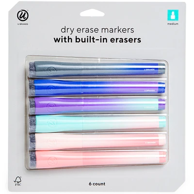 Dry Erase Markers W/ Erasers Fashion Colors 6-Count