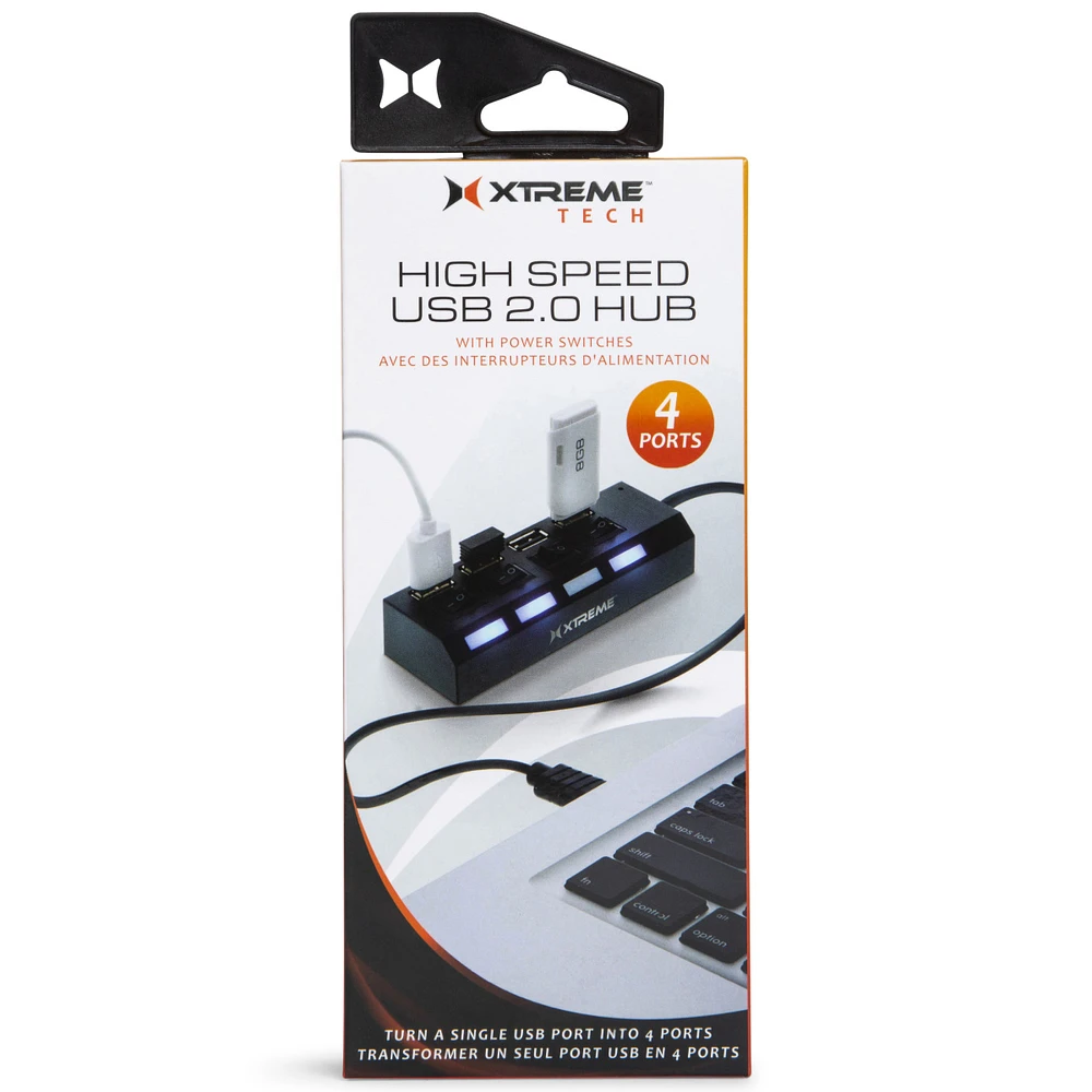 high speed 2.0 usb hub 4 ports w. power switches