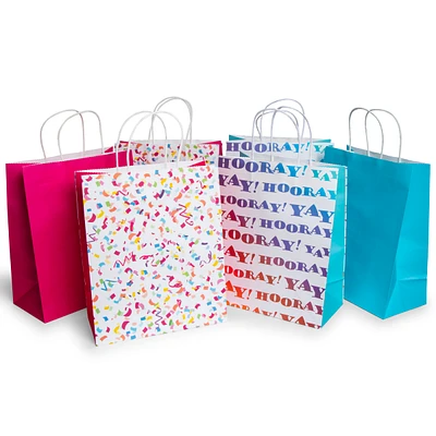 6-Count Fun Kraft Paper Gift Bags 10.5in X 12.75in