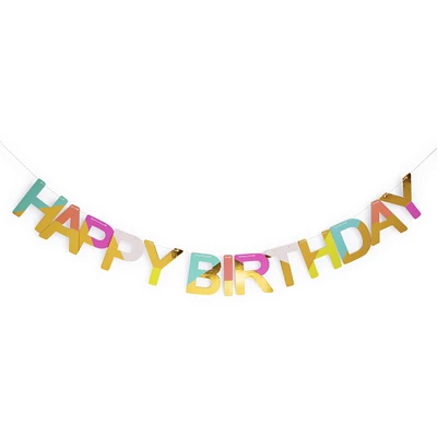 gold and color block 'happy birthday' banner 5ft