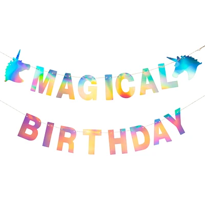 iridescent unicorn 'magical birthday' banner 52in