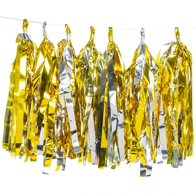 Silver & Gold Foil Paper Tassel Banner Decoration 10ft Long