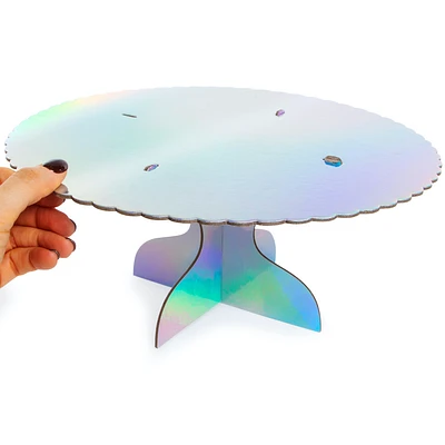 Holographic Silver Cardboard Cake Stand 12in Diameter
