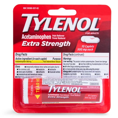 extra strength tylenol travel pack acetaminophen 500mg caplets 10-count