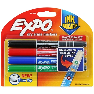Expo® Fine-Tip Dry Erase Markers With ink indicator 4-Count Colors