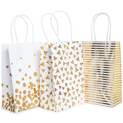10-pack gold pattern gift bags 8.5 x 5.5in