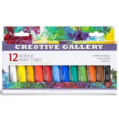12 acrylic paint tubes
