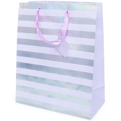 Large Holographic Striped Gift Bag 12.75in