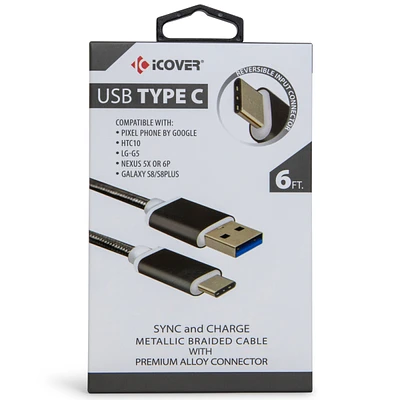 Usb To Type-C Metal Braided Sync & Charge Cable 6ft