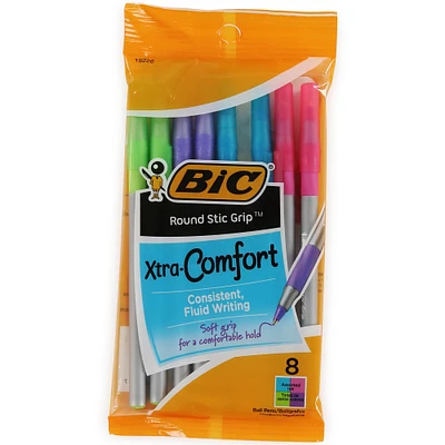 bic round stic grip colored fashion pens 8-pack